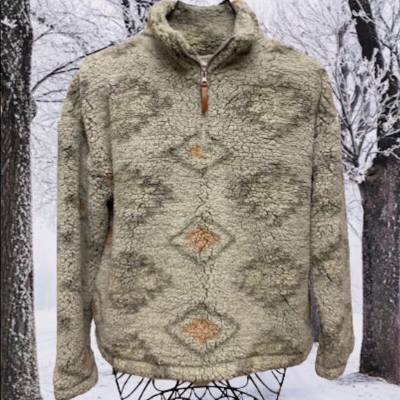 Thread & Supply Wubby Sherpa 1/4 Zip Cozy Pullover Olive Mojave Aztec NWT - Picture 8 of 8
